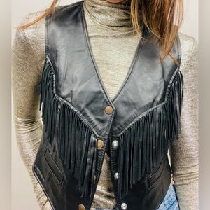 Vintage Black Leather Fringe Vest · California Creations
